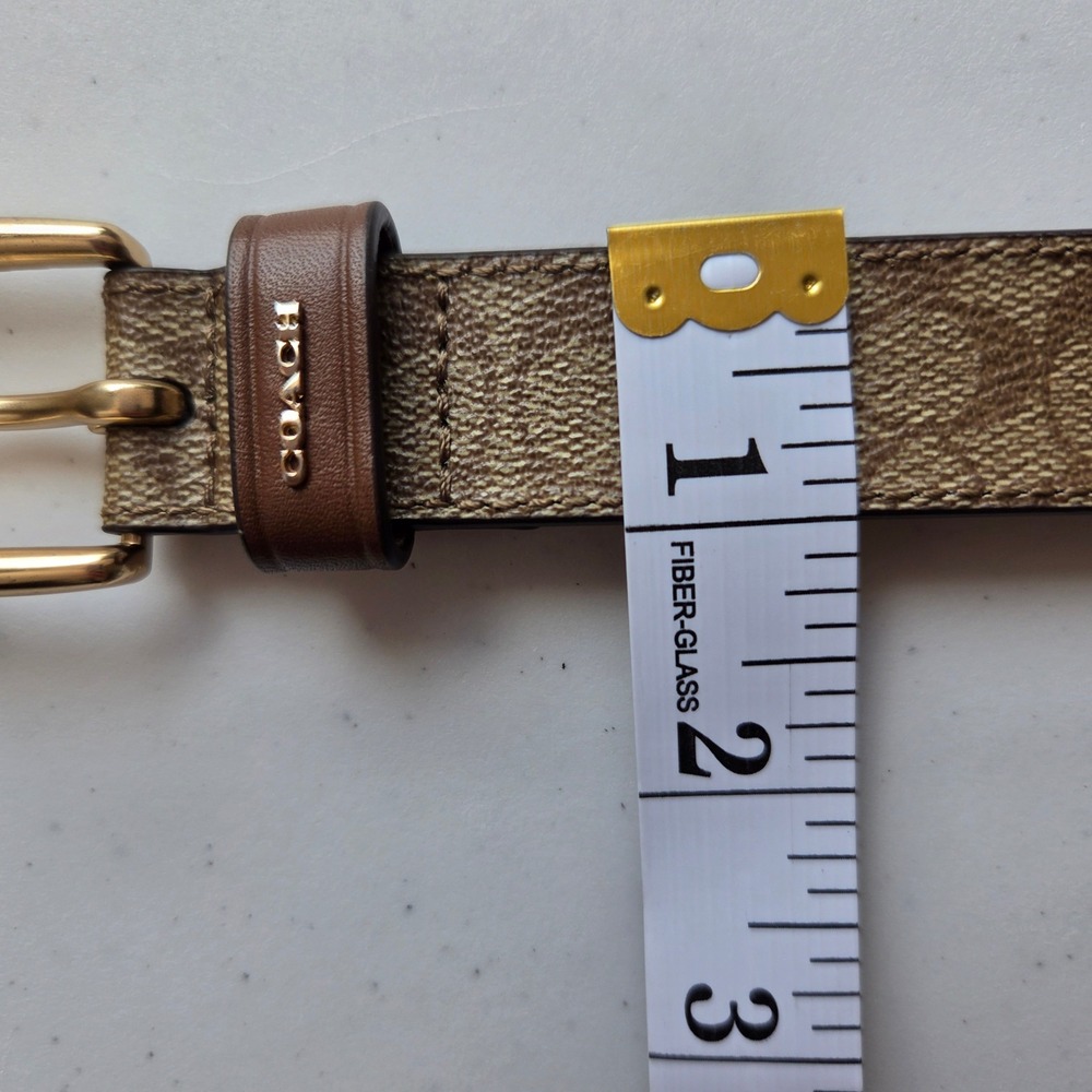 Coach Womens Signature Monogram Leather Trim Belt Khaki Brown Gold F78179 L - Picture 6 of 11